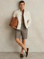 Men Linen Drawstring Shorts in Mushroom Brown