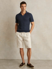 Men Linen Drawstring Shorts in Stone