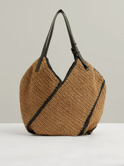 Women Raffia Ruffle Tote Bag in Natural