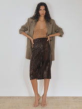 Women Atelier Laser-Cut Pencil Skirt in Chocolate
