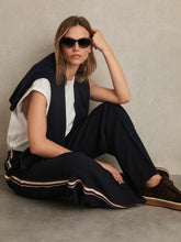 Women Side-Stripe Wide-Leg Trousers in Navy