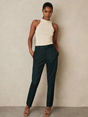 Women Petite Wool-Blend Slim-Fit Suit Trousers in Green