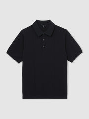 Men Cotton-Silk Polo Shirt in Navy