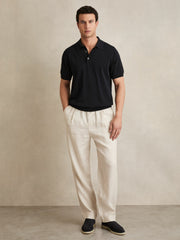 Men Cotton-Silk Polo Shirt in Navy