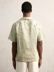 Men Wave Print Cuban Collar Shirt in Sage Green