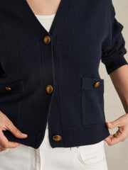 Women Wool-Cashmere Button Cardigan in Navy
