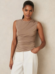 Women Stretch-Modal Ruched Vest in Mocha Brown