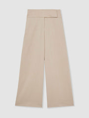Women Petite Lyocell-Linen Wide-Leg Trousers in Neutral