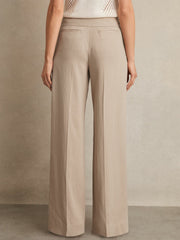 Women Petite Lyocell-Linen Wide-Leg Trousers in Neutral