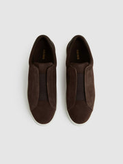 Men Suede Slip-On Elasticated Trainers in Chocolate Brown
