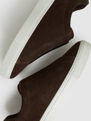 Men Suede Slip-On Elasticated Trainers in Chocolate Brown