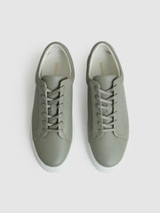 Men Tumbled-Leather Low-Top Trainers in Mint Green