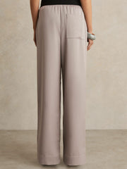 Women Petite Satin Wide Leg Elastic Waist Trousers in Grey