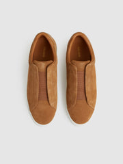 Men Suede Slip-On Elasticated Trainers in Tan Brown