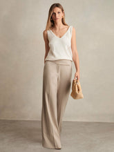Women Lyocell-Linen Wide-Leg Trousers in Neutral