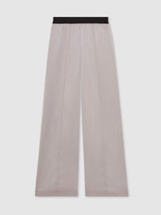 Women Satin Wide Leg Elastic Waist Trousers in Grey