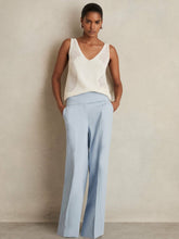 Women Lyocell-Linen Wide-Leg Trousers in Blue