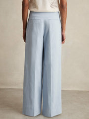 Women Lyocell-Linen Wide-Leg Trousers in Blue