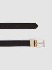 Men Reversible Leather Belt with Interchangeable Buckle in Black/Brown