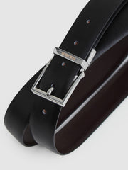 Men Reversible Leather Belt with Interchangeable Buckle in Black/Brown