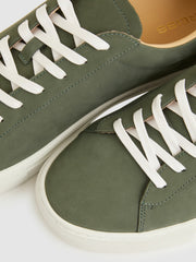 Men Nubuck Leather Low-Top Trainers in Thyme Green