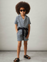Children & Baby 9-13 yrs Zig-Zag Knit Drawstring Shorts in Blue
