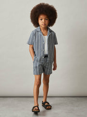 Children & Baby 9-13 yrs Zig-Zag Knit Cuban-Collar Shirt in Blue