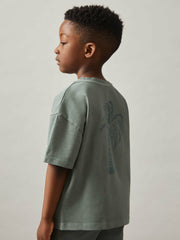 Children & Baby 13-14 yrs Cotton Palm-Embroidery Oversize T-Shirt in Washed Sage