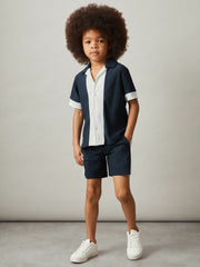 Children & Baby 9-13 yrs Plissé Colour-Block Shirt in Navy/White