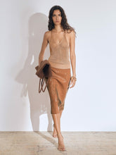 Women Atelier Laser-Cut Pencil Skirt in Tan