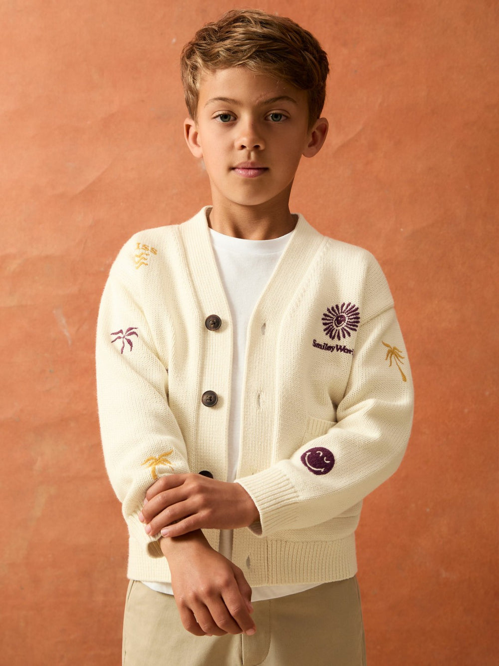 Children & Baby 9-13 yrs SmileyWorld Embroidery Cardigan Unisex Fit in Off White