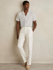 Men Textured Stripe Cuban Collar Shirt in White/Soft Blue