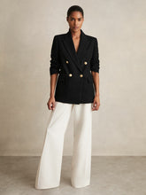 Women Oversized Double-Breasted Blazer Linen-Blend in Black