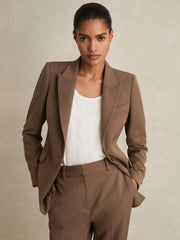 Women Petite Tailored Single Breasted Suit Blazer in Mink Neutral