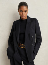 Women Wool Blend Double Breasted Suit Blazer in Navy