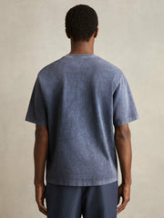 Men Cotton Garment-Dyed Oversize T-Shirt in Indigo Blue