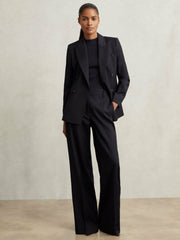 Women Wool-Blend Wide-Leg Suit Trousers in Navy