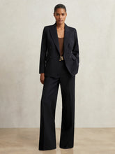 Women Petite Wool Blend Double Breasted Suit Blazer in Navy