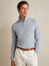 Men Merino Wool Half-Zip Jumper in Soft Blue