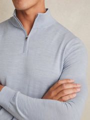 Men Merino Wool Half-Zip Jumper in Soft Blue