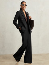 Women Petite Wool-Blend Wide-Leg Suit Trousers in Black