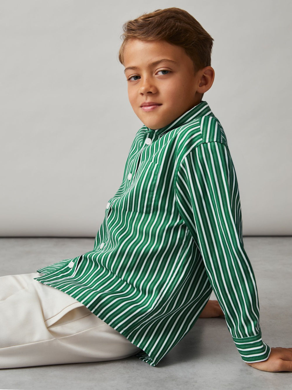 Children & Baby 9-13 yrs Cotton-Poplin Striped Oversize Shirt in Green/White