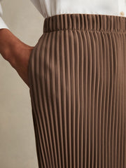 Women Pleated Jersey Midi Skirt in Chocolate