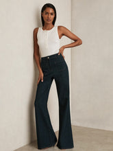 Women Petite Patch-Pocket Flared Jeans in Dark Blue