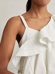 Women Cotton Tiered Ruffle Mini Dress in Ivory