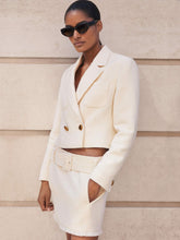 Women Bouclé Belted Mini Skirt With Wool and Cotton in White