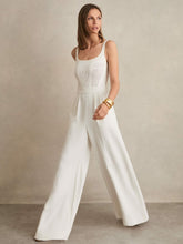 Women Perforated-Knit Wide-Leg Jumpsuit in Ivory