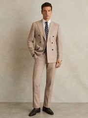 Men Wool-Blend Slim-Fit Suit Trousers in Oatmeal Brown