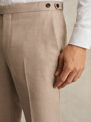 Men Wool-Blend Slim-Fit Suit Trousers in Oatmeal Brown