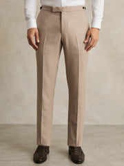 Men Wool-Blend Slim-Fit Suit Trousers in Oatmeal Brown